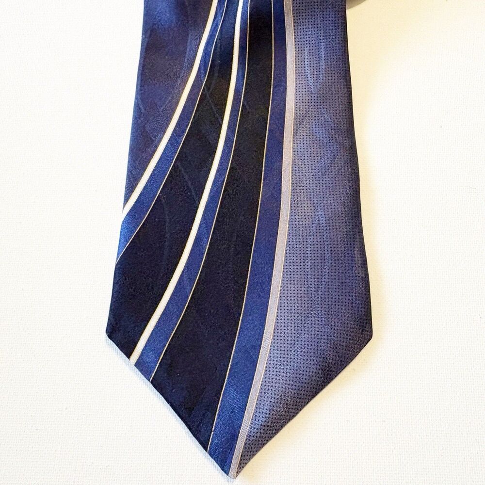 J Ferrar 100% Silk Tie Blue Abstract Stripe Necktie Mens Business Formal